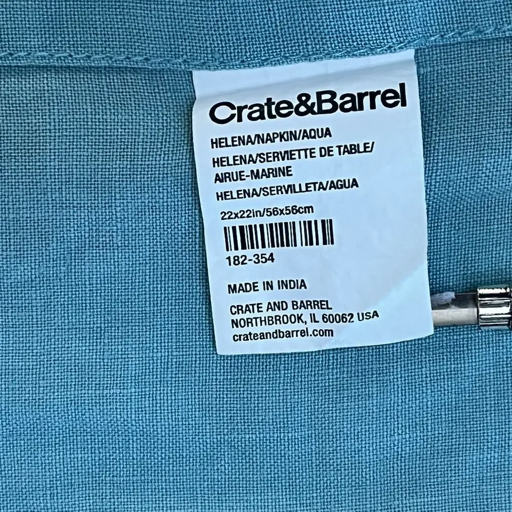 Crate & Barrel Napkin Set of 6 22in x 22in Aqua Blue 100% Linen